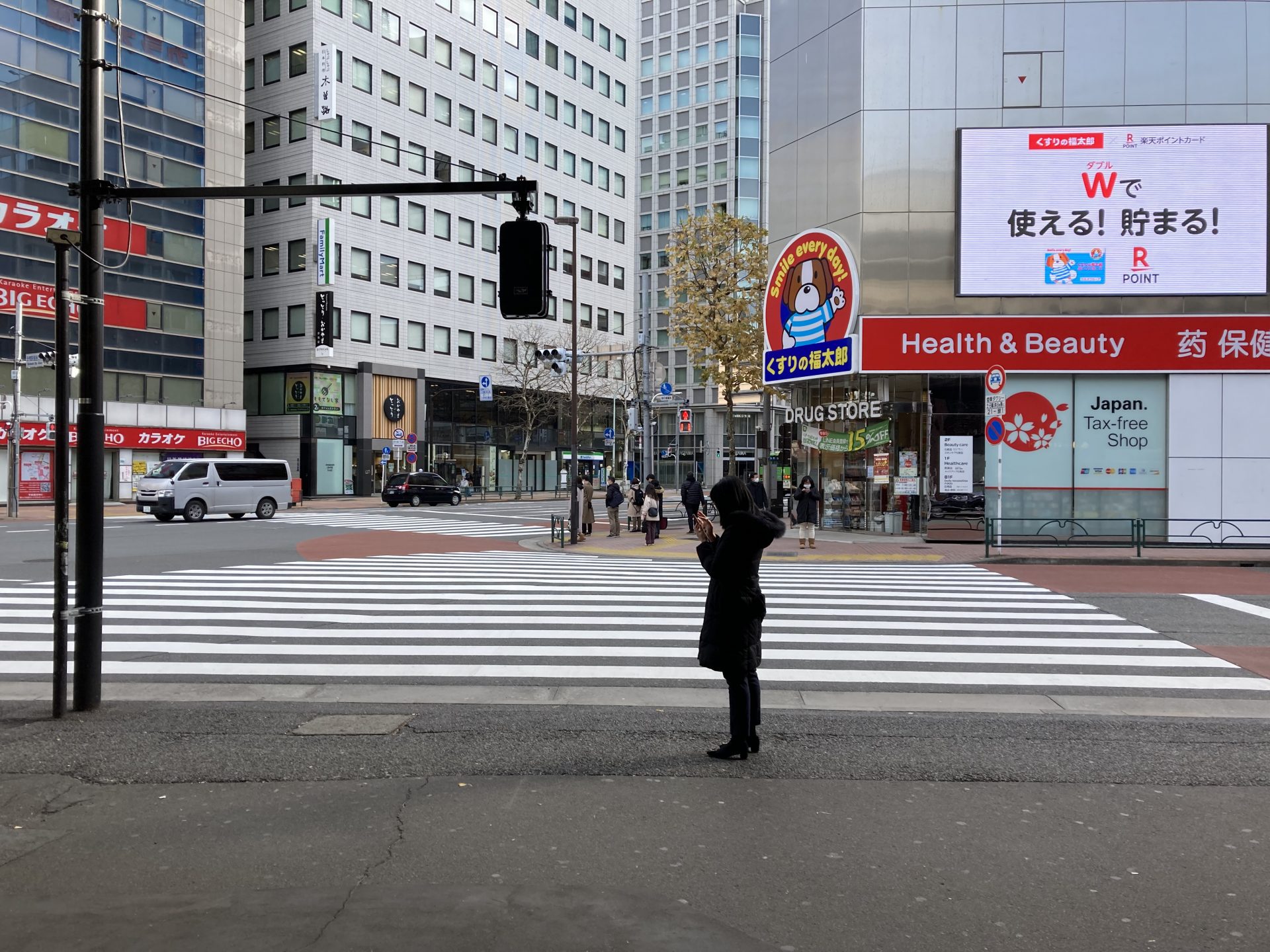 ビジネスエアポート新橋 銀座口正面の交差点の横断歩道を渡る